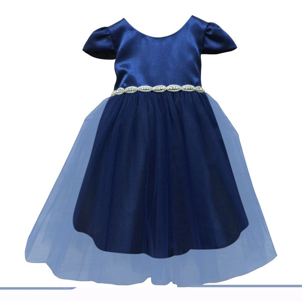 Petite Adele Baby Girls Royal Blue Rhinestone Belt Occasion Dress 6-24M - SophiasStyle.com